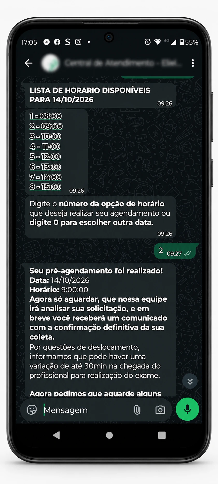 Continuidade do agendamento pelo WhatsApp