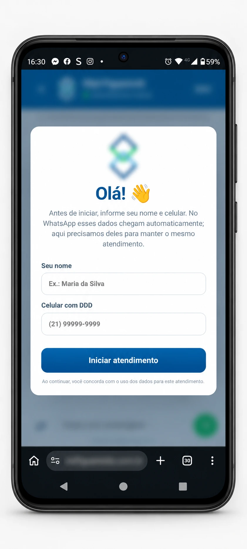 Entrada do atendimento pelo webchat