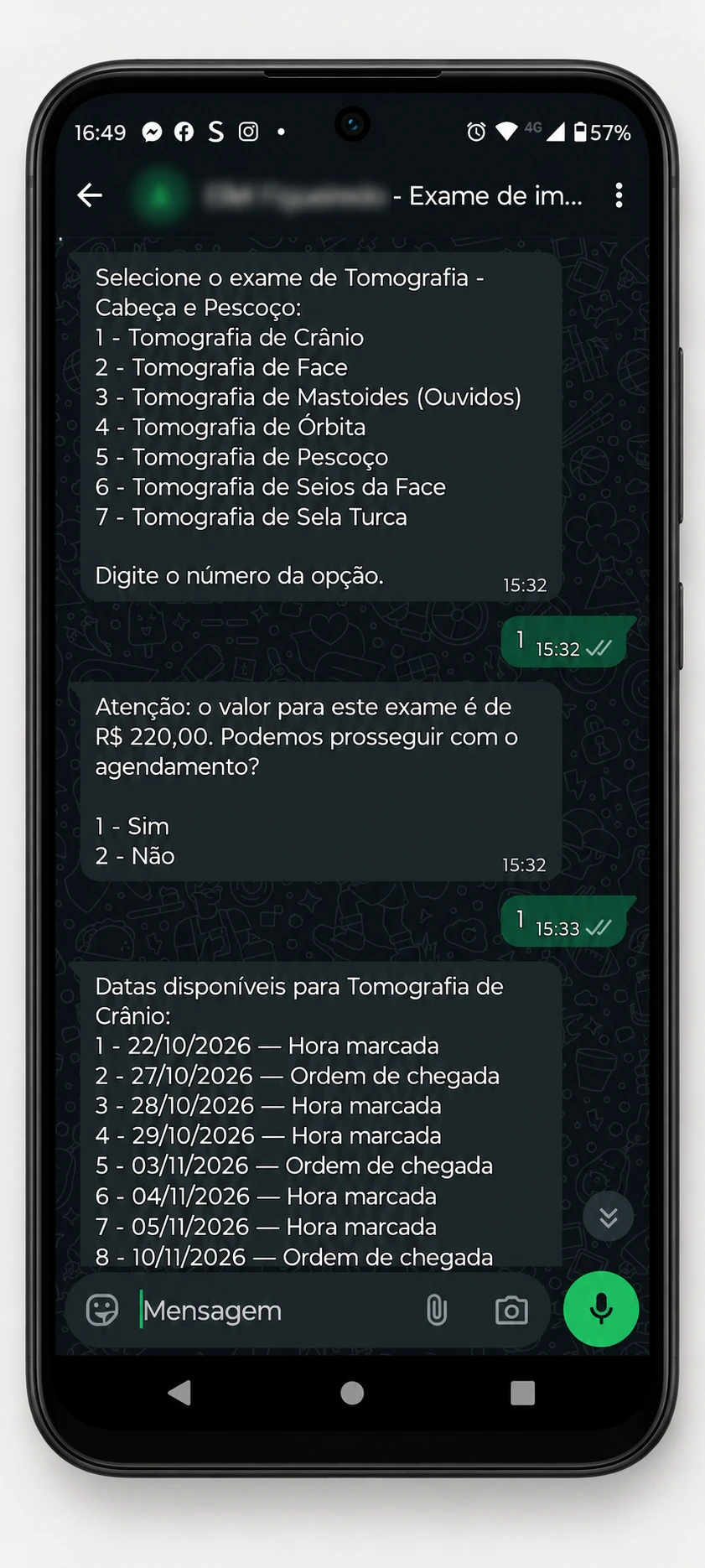 Solicitação de exames pelo WhatsApp