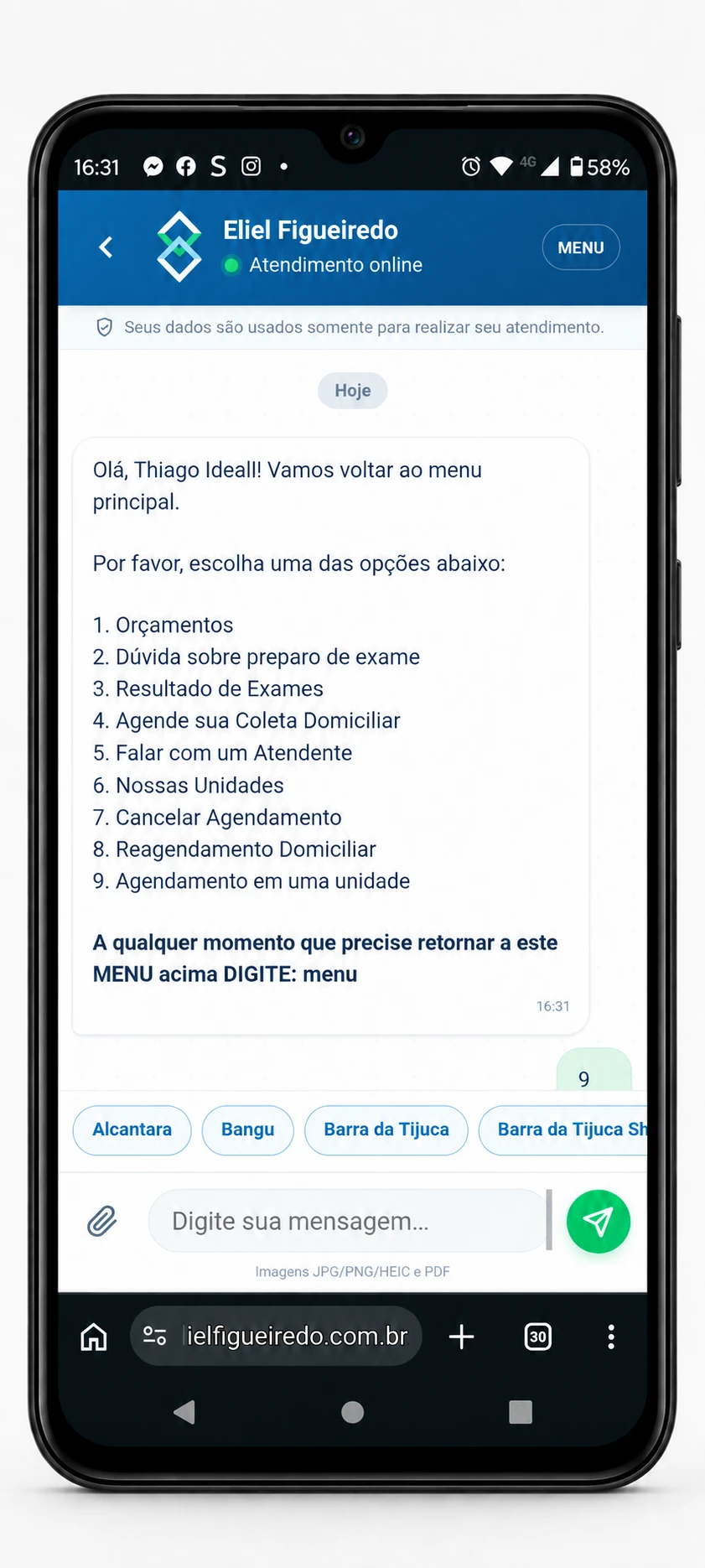 Agendamento diretamente pelo webchat