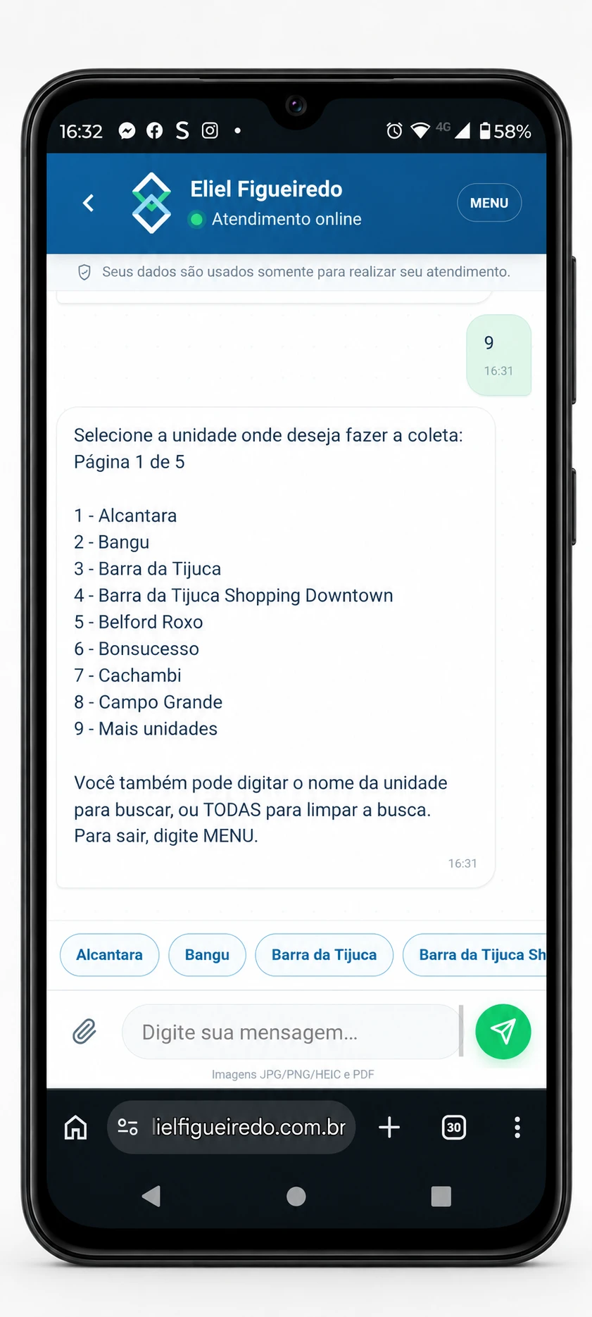 Continuidade da conversa pelo site